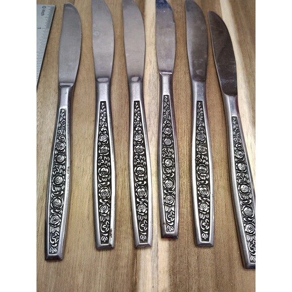 6 Dinner Knives Granada Rose Stainless Steel Flatware Silverware Japan - Picture 4 of 5